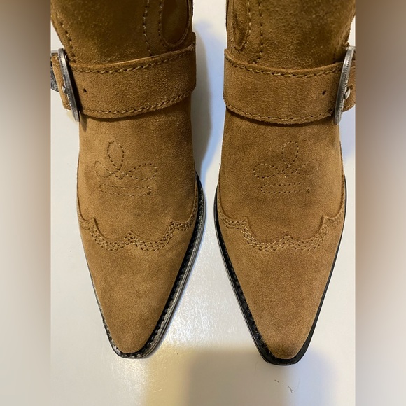 Zara Buckled Cowboy Suede Booties zipper Sz 7.5 - Picture 6 of 13